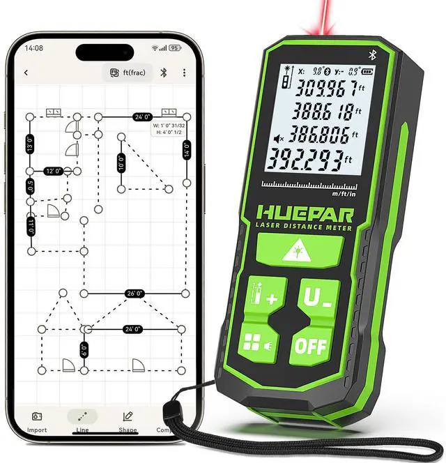 Main image of 395FT Bluetooth Laser Measuring Tool with Angle Sensor, Fathers Day Dad Gifts, Huepar 1/16in Accuracy Laser Distance Measurement Tool, M/in/Ft, Digital Laser Room Measuring Device, Distance Meters