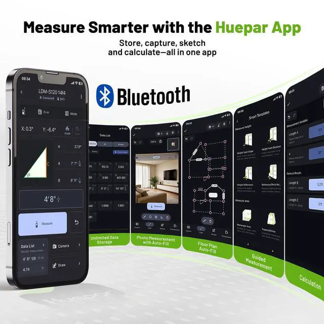 Alt view image 2 of 7 - 395FT Bluetooth Laser Measuring Tool with Angle Sensor, Fathers Day Dad Gifts, Huepar 1/16in Accuracy Laser Distance Measurement Tool, M/in/Ft, Digital Laser Room Measuring Device, Distance Meters