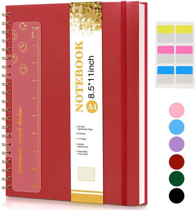 Main image of Spiral Notebook Journal 8.5 x 11, A4 Large Notebooks for Women Men, College Ruled Lined Journal, 100 GSM Paper, Hardcover Spiral Bound Journals for Work School Writing Note Taking Business, Red