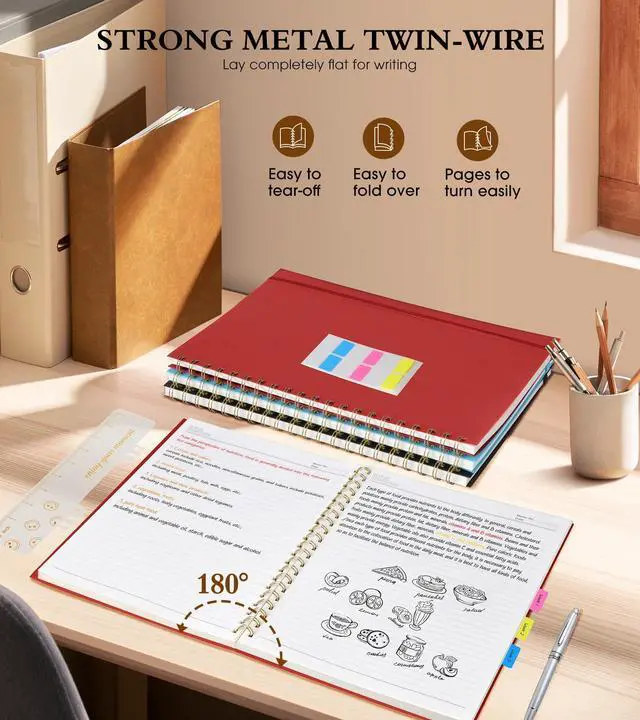 Alt view image 6 of 7 - Spiral Notebook Journal 8.5 x 11, A4 Large Notebooks for Women Men, College Ruled Lined Journal, 100 GSM Paper, Hardcover Spiral Bound Journals for Work School Writing Note Taking Business, Red