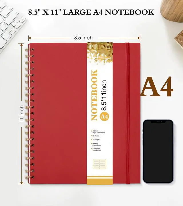 Alt view image 2 of 7 - Spiral Notebook Journal 8.5 x 11, A4 Large Notebooks for Women Men, College Ruled Lined Journal, 100 GSM Paper, Hardcover Spiral Bound Journals for Work School Writing Note Taking Business, Red