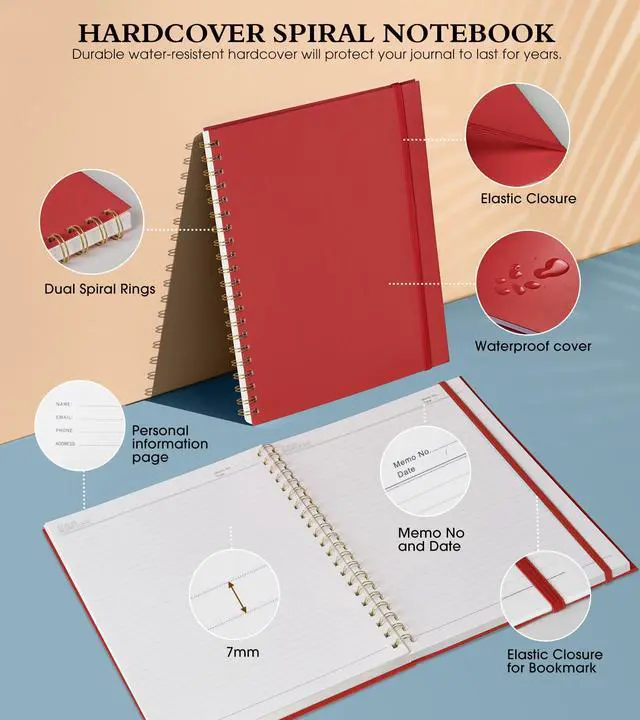 Alt view image 3 of 7 - Spiral Notebook Journal 8.5 x 11, A4 Large Notebooks for Women Men, College Ruled Lined Journal, 100 GSM Paper, Hardcover Spiral Bound Journals for Work School Writing Note Taking Business, Red