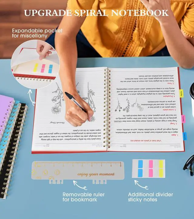 Alt view image 5 of 7 - Spiral Notebook Journal 8.5 x 11, A4 Large Notebooks for Women Men, College Ruled Lined Journal, 100 GSM Paper, Hardcover Spiral Bound Journals for Work School Writing Note Taking Business, Red