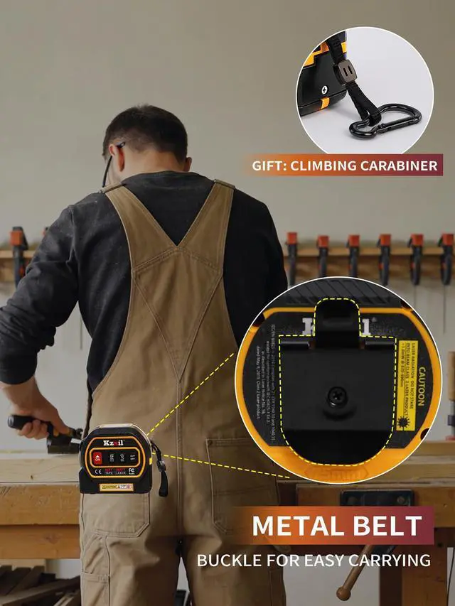 Alt view image 6 of 7 - 4-in-1 Tape Measure 196ft Laser Tape Measure 16ft Manual Tape with Fractional Readouts, Laser Measuring Tool with Backlit LCD, Magnetic Hook & Base - Area/Volume, for Woodworking & DIY