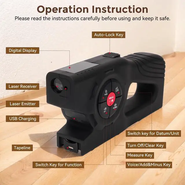 Alt view image 6 of 7 - 393Ft Digital Tape Measure with Laser - 3-in-1 Recharge Electronic Laser Measuring Tape with Tape Measure 16Ft OLED Display M/in/Ft Unit Switch Area/Volume/Pythagorean,Class II Laser