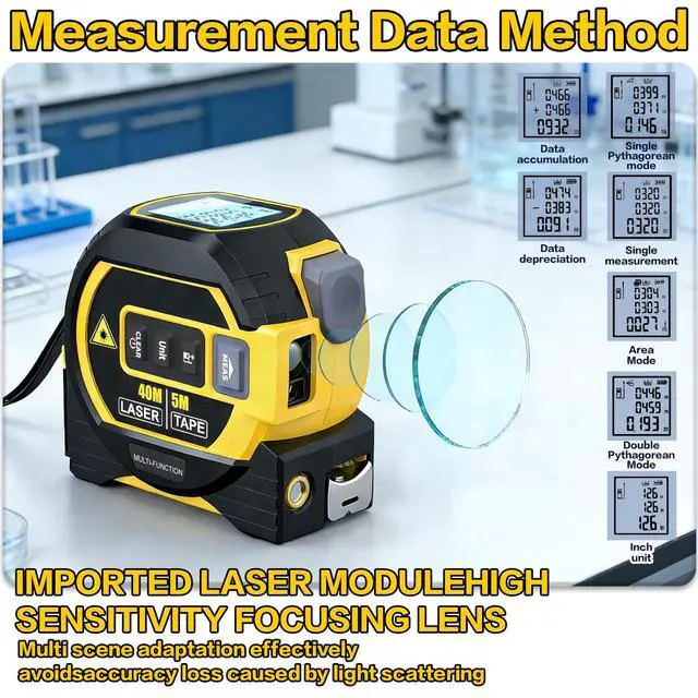 Alt view image 2 of 6 - 2026The Ruler 3-in-1 Measuring Tape, Tools Tape Measure, 3-in-1 Rangefinder with Led Display, 3 in 1 Digital Tape Measure with Cross Line, AutoLock, Measure Area, Volume, Pythagorean