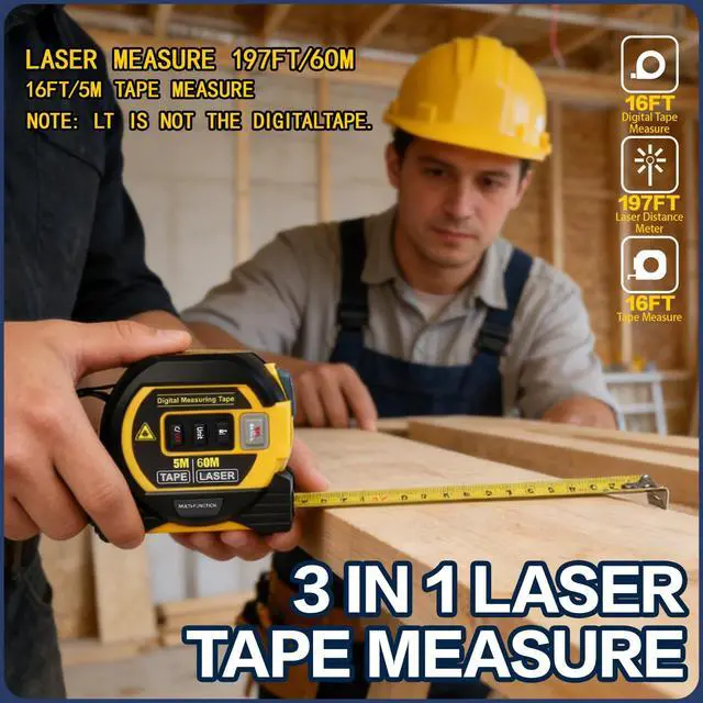 Alt view image 5 of 6 - 2026The Ruler 3-in-1 Measuring Tape, Tools Tape Measure, 3-in-1 Rangefinder with Led Display, 3 in 1 Digital Tape Measure with Cross Line, AutoLock, Measure Area, Volume, Pythagorean