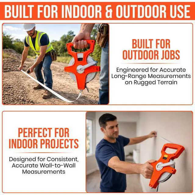 Alt view image 4 of 7 - 55 Yard / 165 Foot Long Open Reel Tape Measure, Orange, SAE & Metric Scales, Durable for Construction Measuring Tape
