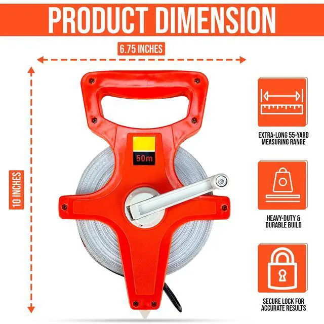 Alt view image 6 of 7 - 55 Yard / 165 Foot Long Open Reel Tape Measure, Orange, SAE & Metric Scales, Durable for Construction Measuring Tape