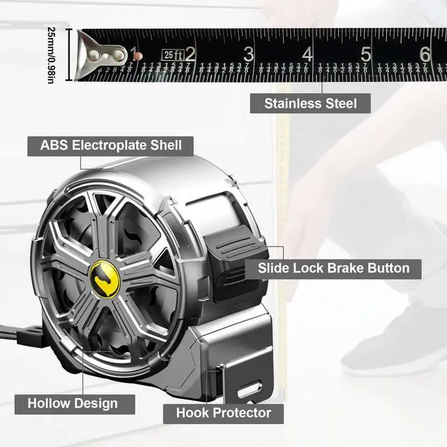 Alt view image 6 of 7 - Tape Measure 25ft, Stainless Steel Retractable Tape Measure, Waterproof & Rustproof Steel Measuring Tape with Hollow Design for Renovation, Construction, Carpentry (25')