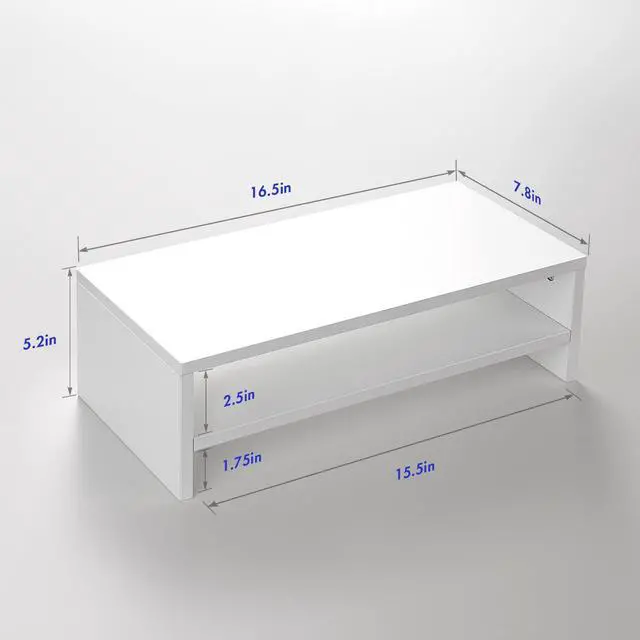 Alt view image 7 of 7 - White Monitor Stand Riser for Desk,2 Tiers Wood Desk Shelf Computer Screen Stand with Storage for Desktop Laptop/Screen/TV/PC/Printer,Multifunctional Desktop Organizer 16.5 x 7.8 x 5.2 inch
