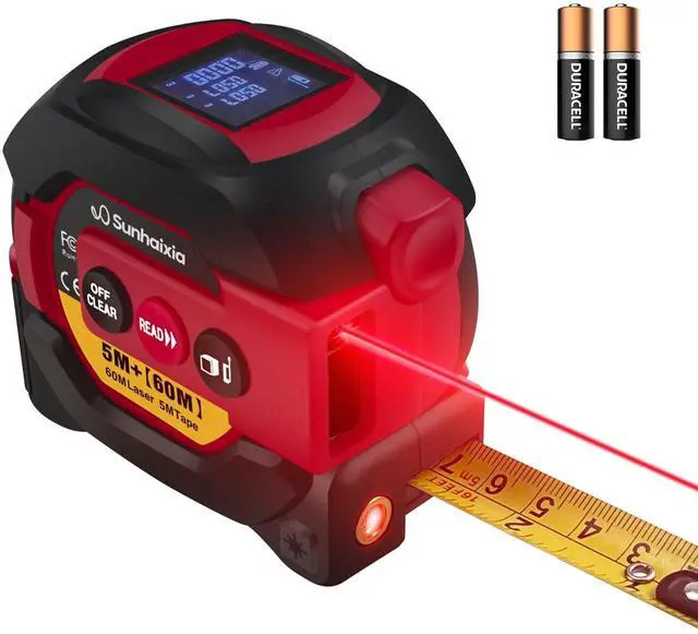 Main image of Laser Tape Measure 3 in 1 with Laser Level Crosshairs |196ft/60m Laser Distance+16ft/5m AutoLock Tape |Backlit LCD Display (Ft/Inch/M/mm) |for DIY,Construction, Interior Design (Red)