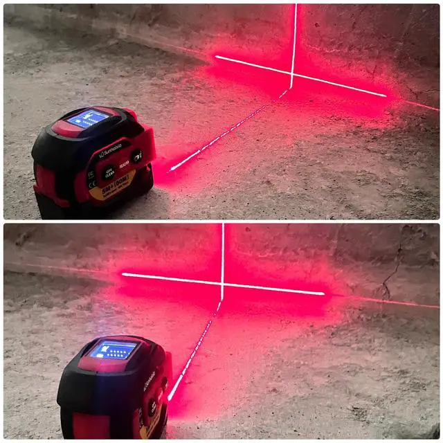 Alt view image 4 of 7 - Laser Tape Measure 3 in 1 with Laser Level Crosshairs |196ft/60m Laser Distance+16ft/5m AutoLock Tape |Backlit LCD Display (Ft/Inch/M/mm) |for DIY,Construction, Interior Design (Red)