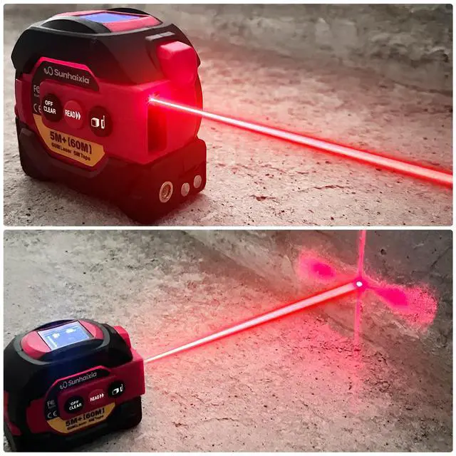 Alt view image 5 of 7 - Laser Tape Measure 3 in 1 with Laser Level Crosshairs |196ft/60m Laser Distance+16ft/5m AutoLock Tape |Backlit LCD Display (Ft/Inch/M/mm) |for DIY,Construction, Interior Design (Red)