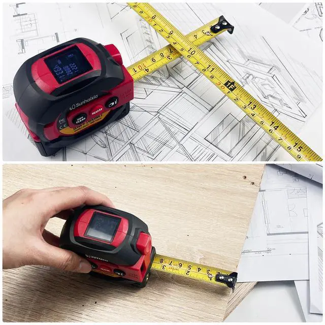 Alt view image 6 of 7 - Laser Tape Measure 3 in 1 with Laser Level Crosshairs |196ft/60m Laser Distance+16ft/5m AutoLock Tape |Backlit LCD Display (Ft/Inch/M/mm) |for DIY,Construction, Interior Design (Red)