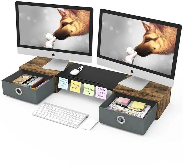 Main image of Dual Monitor Stand Riser with Two Drawers, Extra Large Storage Monitor Stand for 2 Monitors, Desktop Organizer Stand Storage for Computer,Laptop,Screen,Printer,TV