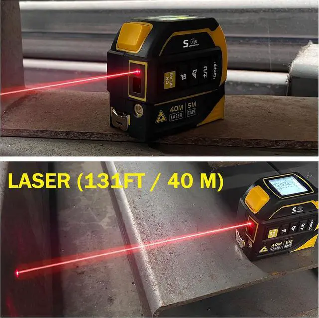 Alt view image 6 of 7 - 4-in-1 Laser Tape Measure with Laser Level Crosshairs |130ft/40m Laser Distance+16ft/5m AutoLock Tape |Backlit LCD Display (Ft/Inch/M/mm) |for DIY,Construction, Interior Design (Yellow/131Ft)