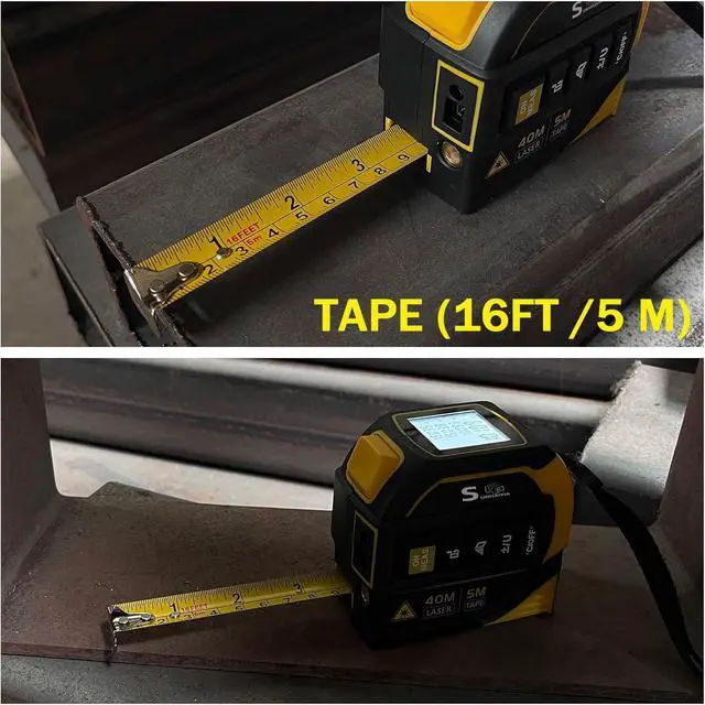 Alt view image 5 of 7 - 4-in-1 Laser Tape Measure with Laser Level Crosshairs |130ft/40m Laser Distance+16ft/5m AutoLock Tape |Backlit LCD Display (Ft/Inch/M/mm) |for DIY,Construction, Interior Design (Yellow/131Ft)