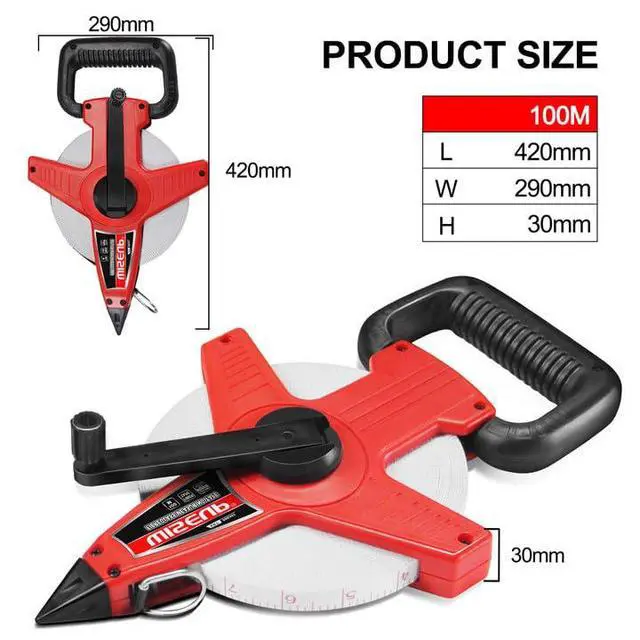 Alt view image 3 of 6 - 300 Ft Tape Measure Standard and Metric Industrial Long Measuring Tape Fiberglass Engineer's Open Reel Dual Sided Measuring Wheel (300 FT)