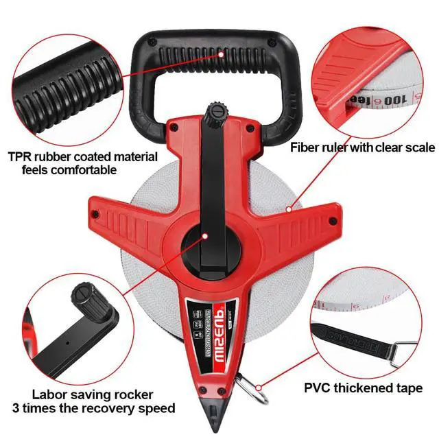 Alt view image 2 of 6 - 300 Ft Tape Measure Standard and Metric Industrial Long Measuring Tape Fiberglass Engineer's Open Reel Dual Sided Measuring Wheel (300 FT)