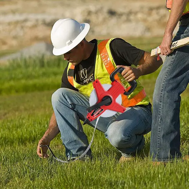 Alt view image 6 of 6 - 300 Ft Tape Measure Standard and Metric Industrial Long Measuring Tape Fiberglass Engineer's Open Reel Dual Sided Measuring Wheel (300 FT)