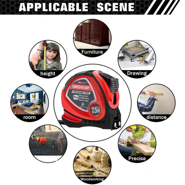 Alt view image 7 of 7 - Industrial Magnetic Tape Measure with Fractions 1/8 and Metric,Easy to Read,Measuring Tape with Belt Clip for Surveyors,Engineers,Household,Carpentry,Construction (1, 16 FT) (25 FT)