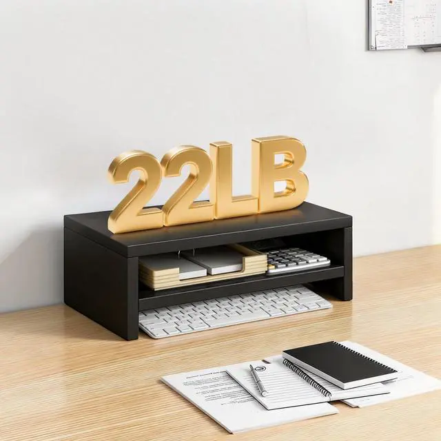 Alt view image 7 of 7 - Wooden Monitor Stand Riser, 2-Tier Desk Shelf with Storage Organizer, Ergonomic Computer Stand, Storage Organizer for Laptop, Computer, Black, 15.7 Inch