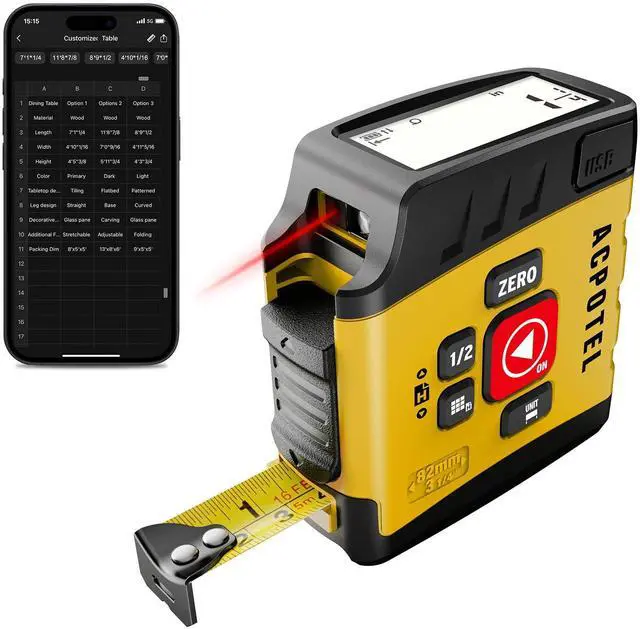Main image of 3-in-1 Digital Tape Measure with Laser, 165Ft Laser Tape Measure & 16Ft Digital Measuring Tape, 8 Metric and Imperial Units, Distance Area Volume 1/2 midpoint, Laser Measure Tool, Almighty Tools, APP