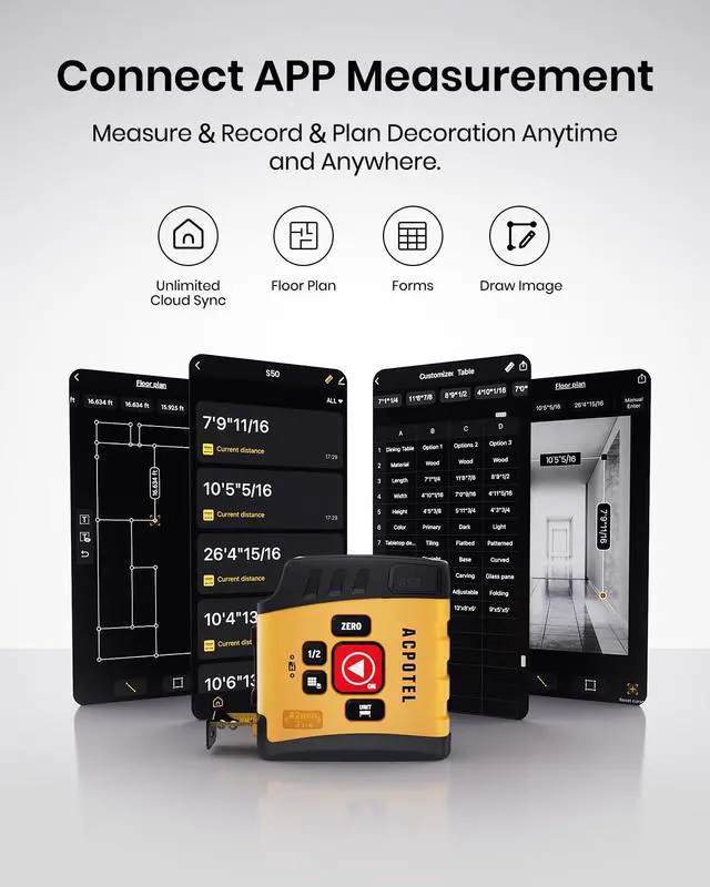 Alt view image 2 of 7 - 3-in-1 Digital Tape Measure with Laser, 165Ft Laser Tape Measure & 16Ft Digital Measuring Tape, 8 Metric and Imperial Units, Distance Area Volume 1/2 midpoint, Laser Measure Tool, Almighty Tools, APP