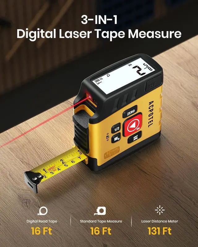 Alt view image 3 of 7 - 3-in-1 Digital Tape Measure with Laser, 165Ft Laser Tape Measure & 16Ft Digital Measuring Tape, 8 Metric and Imperial Units, Distance Area Volume 1/2 midpoint, Laser Measure Tool, Almighty Tools, APP