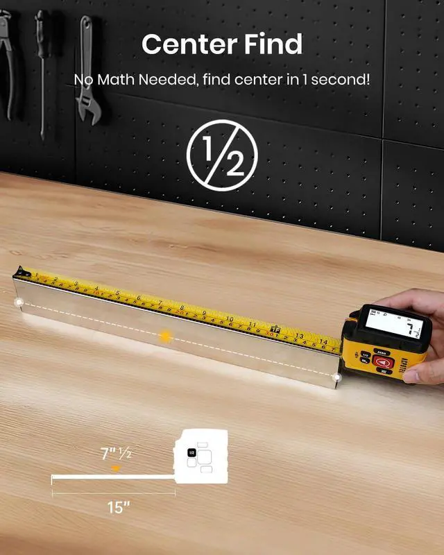 Alt view image 6 of 7 - 3-in-1 Digital Tape Measure with Laser, 165Ft Laser Tape Measure & 16Ft Digital Measuring Tape, 8 Metric and Imperial Units, Distance Area Volume 1/2 midpoint, Laser Measure Tool, Almighty Tools, APP