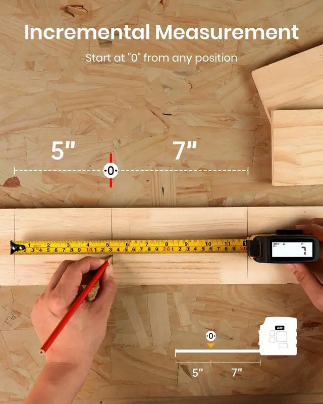 Alt view image 7 of 7 - 3-in-1 Digital Tape Measure with Laser, 165Ft Laser Tape Measure & 16Ft Digital Measuring Tape, 8 Metric and Imperial Units, Distance Area Volume 1/2 midpoint, Laser Measure Tool, Almighty Tools, APP