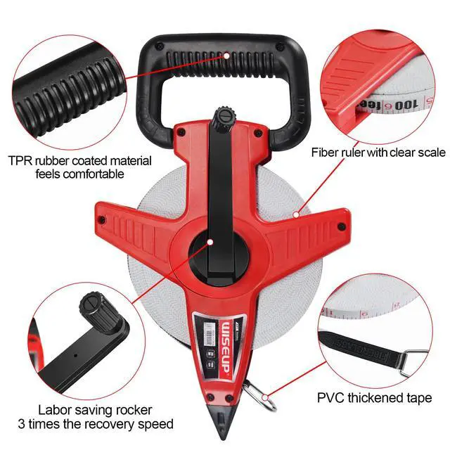 Alt view image 2 of 5 - 100 Ft Tape Measure Standard and Metric Industrial Long Measuring Tape Fiberglass Engineer's Open Reel Dual Sided Measuring Wheel (100 FT)