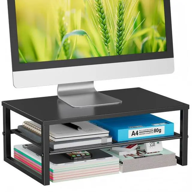 Main image of 2-Tier Computer Monitor Stand Riser, Desk Organizer for Monitor, Black