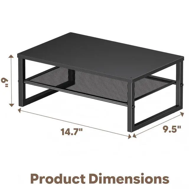 Alt view image 3 of 7 - 2-Tier Computer Monitor Stand Riser, Desk Organizer for Monitor, Black