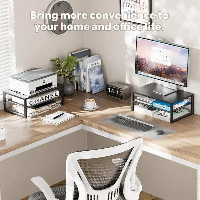 Alt view image 2 of 7 - 2-Tier Computer Monitor Stand Riser, Desk Organizer for Monitor, Black