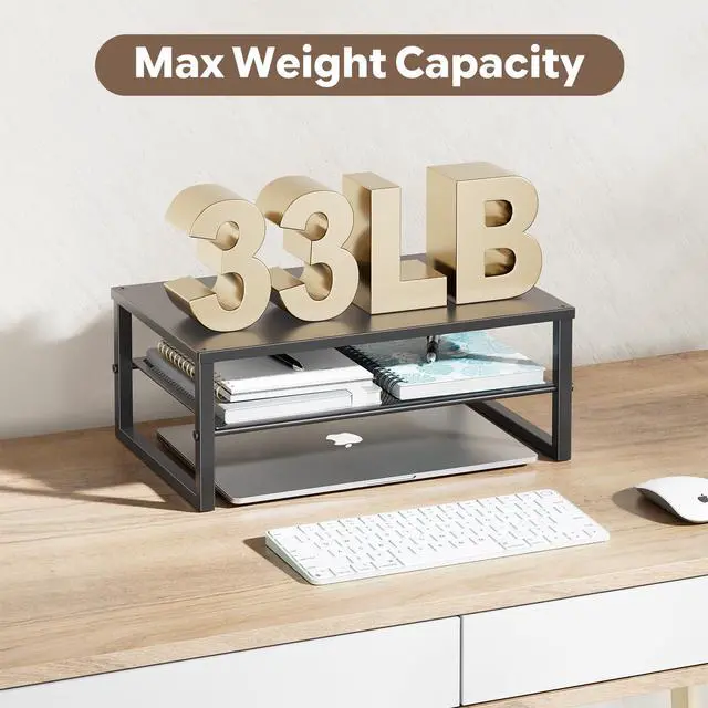Alt view image 6 of 7 - 2-Tier Computer Monitor Stand Riser, Desk Organizer for Monitor, Black