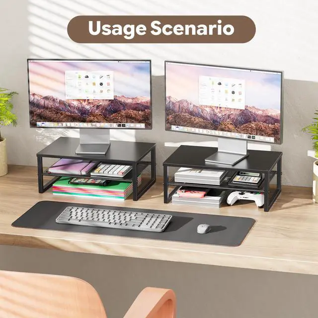Alt view image 5 of 7 - 2-Tier Computer Monitor Stand Riser, Desk Organizer for Monitor, Black