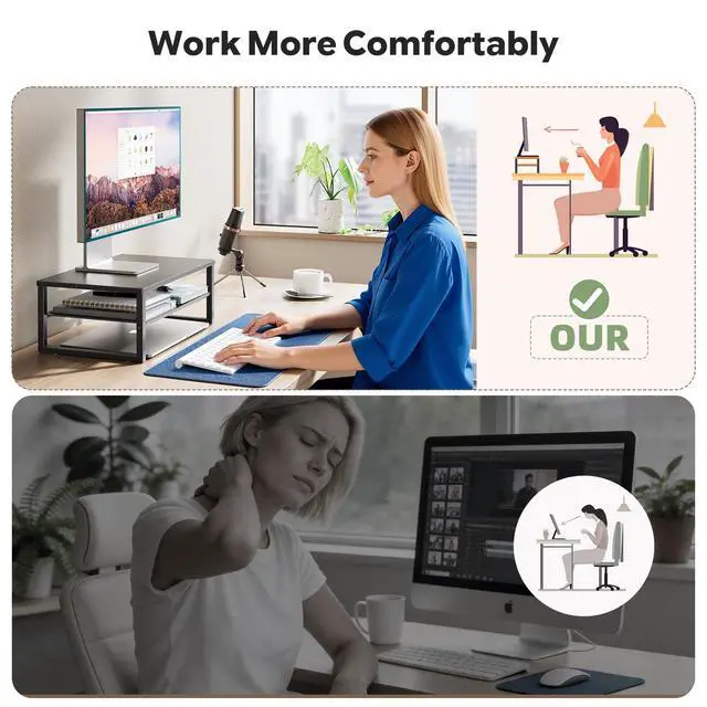 Alt view image 7 of 7 - 2-Tier Computer Monitor Stand Riser, Desk Organizer for Monitor, Black