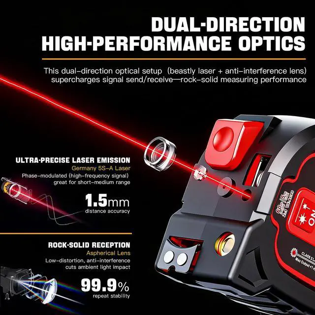 Alt view image 3 of 7 - 3-in-1 Laser Tape Measure - 196ft Max Laser Distance Meter & 16ft AutoLock Measuring Tape, ±1/16" Professional Precision, Type-C Rechargeable, Magnetic Hook, 6 Mode for Construction