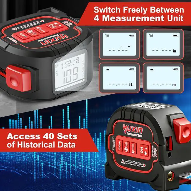 Alt view image 4 of 7 - 3-in-1 Laser Tape Measure - 196ft Max Laser Distance Meter & 16ft AutoLock Measuring Tape, ±1/16" Professional Precision, Type-C Rechargeable, Magnetic Hook, 6 Mode for Construction