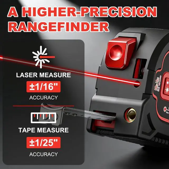Alt view image 5 of 7 - 3-in-1 Laser Tape Measure - 196ft Max Laser Distance Meter & 16ft AutoLock Measuring Tape, ±1/16" Professional Precision, Type-C Rechargeable, Magnetic Hook, 6 Mode for Construction