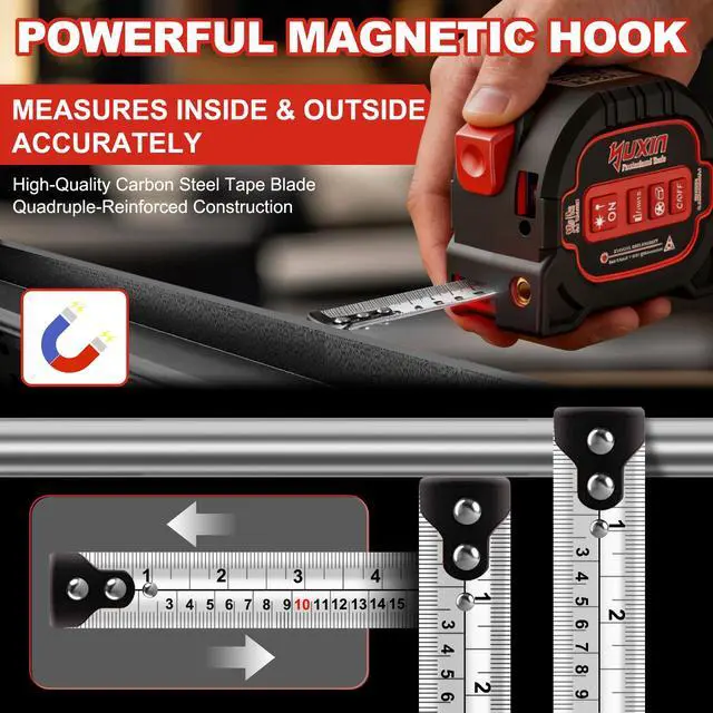 Alt view image 6 of 7 - 3-in-1 Laser Tape Measure - 196ft Max Laser Distance Meter & 16ft AutoLock Measuring Tape, ±1/16" Professional Precision, Type-C Rechargeable, Magnetic Hook, 6 Mode for Construction