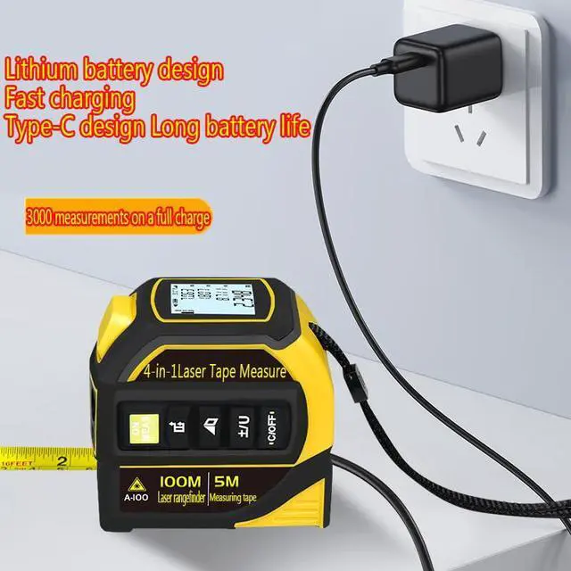 Alt view image 3 of 7 - tape measure 4-in-1 laser Digital Measuring Tape & 60m/197ft Laser Distance Meter & with 16ft/5m & Crosshair markings & Dual-axis electronic level,Display On Backlit LCD Screen