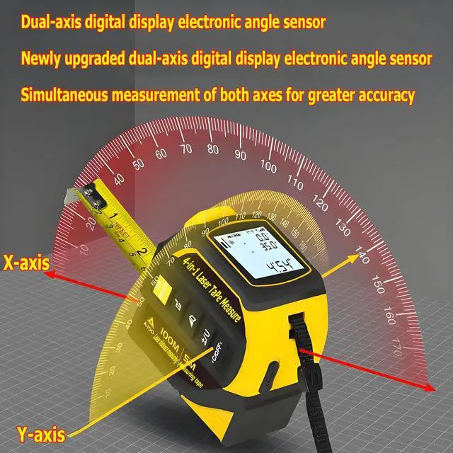 Alt view image 2 of 7 - tape measure 4-in-1 laser Digital Measuring Tape & 60m/197ft Laser Distance Meter & with 16ft/5m & Crosshair markings & Dual-axis electronic level,Display On Backlit LCD Screen