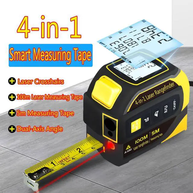 Alt view image 4 of 7 - tape measure 4-in-1 laser Digital Measuring Tape & 60m/197ft Laser Distance Meter & with 16ft/5m & Crosshair markings & Dual-axis electronic level,Display On Backlit LCD Screen