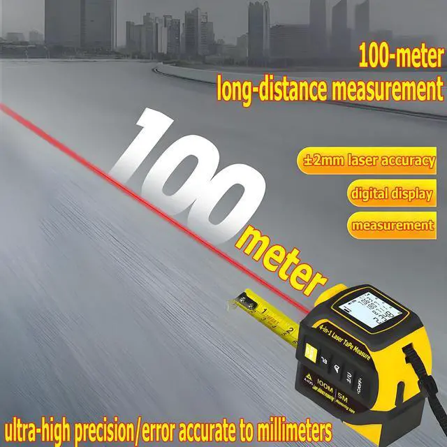 Alt view image 5 of 7 - tape measure 4-in-1 laser Digital Measuring Tape & 60m/197ft Laser Distance Meter & with 16ft/5m & Crosshair markings & Dual-axis electronic level,Display On Backlit LCD Screen