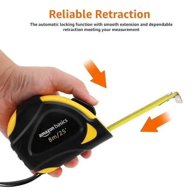 Alt view image 3 of 5 - Self-Locking Tape Measure, 25ft (8-meters), Accurate Dual Scale inch/metric, MID Accuracy, Extendable, 2-Pack, Yellow