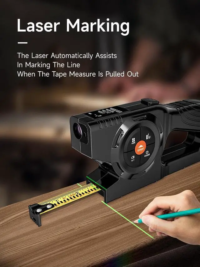 Alt view image 3 of 7 - 3-in-1 Digital Tape Measure, 196Ft Laser Measurement Tool & Auto Lock Tape with Instant Digital Readout and Green Laser Extension, Measuring List with Memory