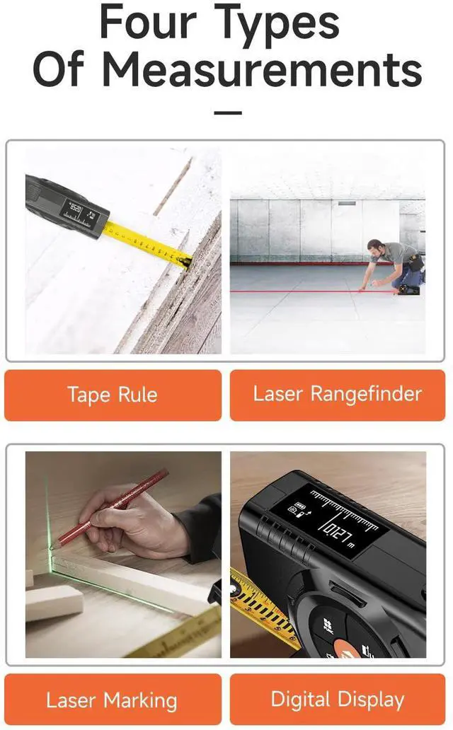 Alt view image 7 of 7 - 3-in-1 Digital Tape Measure, 196Ft Laser Measurement Tool & Auto Lock Tape with Instant Digital Readout and Green Laser Extension, Measuring List with Memory